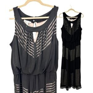 🖤✨ London Times Woman 16W Black Formal Maxi Dress Mesh Chevron Glam